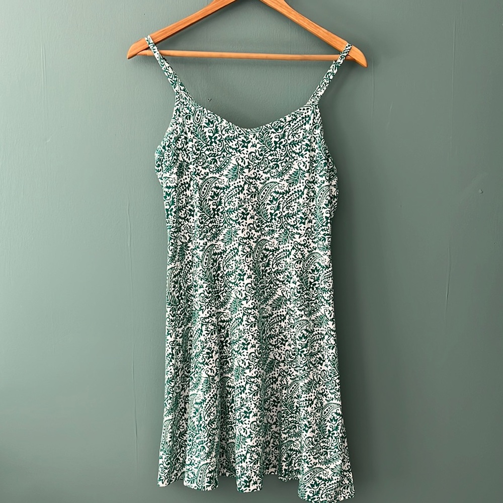 Faded Glory Spaghetti Strap Dress Green Paisley Print Sz M